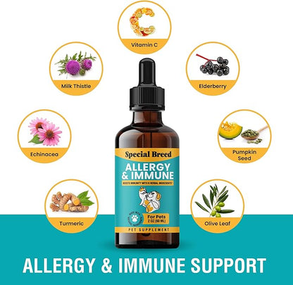 Allergy & Immune with Elderberry, Allergy Relief for Cats and Dogs, Anti Itch Treatment, Relief for Pet Allergies, Immune Support for Cat or Dog, 2 oz