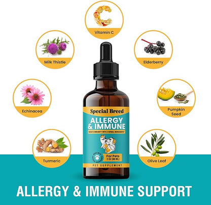 Allergy & Immune with Elderberry, Allergy Relief for Cats and Dogs, Anti Itch Treatment, Relief for Pet Allergies, Immune Support for Cat or Dog, 2 oz - (2 Pack)