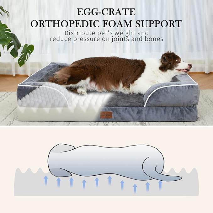 Waterproof Orthopedic Foam Dog Beds, XXL Orthopedic Dog Bed for Extra Large Dogs, Washable Dog Sofa Bed with Removable Cover & Non-Slip Bottom(XX-large,Dark Grey)