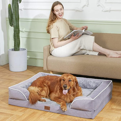Waterproof XL Dog Bed Orthopedic Foam Dog Beds, Extra Large Dog Bed with Bolster, Washable Dog Bed Sofa Pet Bed with Removable Cover & Non-Slip Bottom(X-large,Purple)