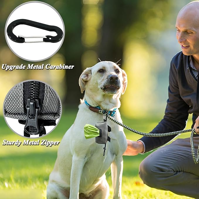 Dog Poop Bag Holder, 2 Pack Poop Bag Holder for Leash, CAKOVANO Pet Waste Bag Dispenser Dog Bag Holder Leash Attachment, Poop Bag Dispenser with Carabiner Clip with 2 Rolls of Poop Bags