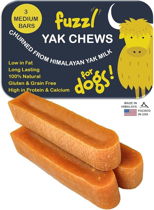 Premium Yak Cheese Himalayan Dog Chews - 3 Bars Medium Natural Dog Treats Milkbone Yak Chews No Hide Dog Food Long Lasting Dog Dental Sticks Milk Chews Cheese Stick