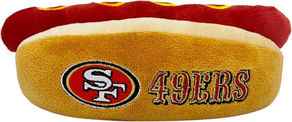Pets First NFL SAN Francisco 49ERS HOT Dog Plush Dog & CAT Squeak Toy - Cutest HOT-Dog Snack Plush Toy for Dogs & Cats with Inner Squeaker & Beautiful Football Team Name/Logo, 8 x 5 x 3 Inches