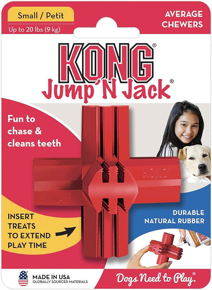 KONG Jump'N Jack - Dog Toy for Chewing Instincts- Natural Rubber Toy Promotes Dental Health - Use with Dog Treats or Peanut Butter for Extended Entertainment - for Large Dogs