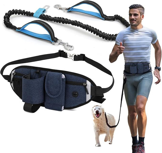 Hands Free Dog Leash Waist Leash for Dog Walking Bungee Leash Dog Running Belt for Medium & Large Dogs, 20-70 lbs Fanny Pack for Walker Hiking Jogging…