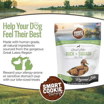All Natural Dog Treats - Duck & Squash - Training Treats for Dogs with Allergies or Sensitive Stomachs - Soft Dog Treats, Grain Free Dog Treats, Chewy, Human-Grade, Made in USA - 5oz Bag