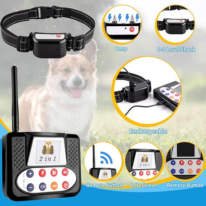 Wireless Dog Fence with Remote Training collar, Portable Dog Containment System with 2.4GHZ Signal, Dog Training & Behavior Aids for Medium Large Dogs
