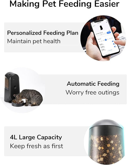 FUKUMARU Automatic Cat Feeder, 2 in 1 Automatic Pet Feeders with Camera and Audio, Support DIY Meals and Timed Control WiFi Cat Food Dispenser, Suit for Cat and Dog