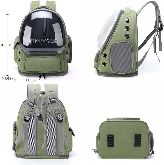 Cat Carrier Backpack Dog Backpack Carrier for Small Dogs Pet Bubble Backpack Bag with Air Holes Airline Approved Travel Carrier Green