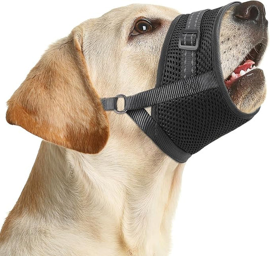 Dog Muzzle Soft Air Mesh Muzzle for Medium Dogs, Adjustable Pet Muzzle for Small and Large Dogs to Drink Normally, Breathable Reflective Muzzle for Dogs to Prevent Biting(Black,XL-20)