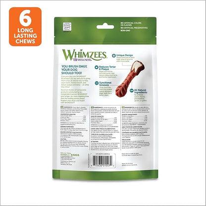WHIMZEES by Wellness Brushzees Natural Dental Chews for Dogs, Long Lasting Treats, Grain-Free, Freshens Breath, Large Breed, 6 count
