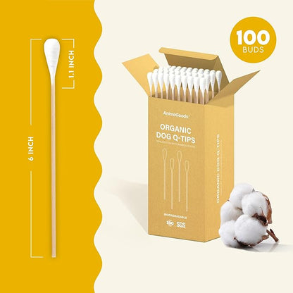 AnimoGoods™ 6 Inch Long Cotton Swabs for Dog Grooming - Eco-Friendly Q-Tips for Cats and Dogs - Dog Ear Cleaning Swabs - 100% Organic Bamboo and Cotton - 100pcs