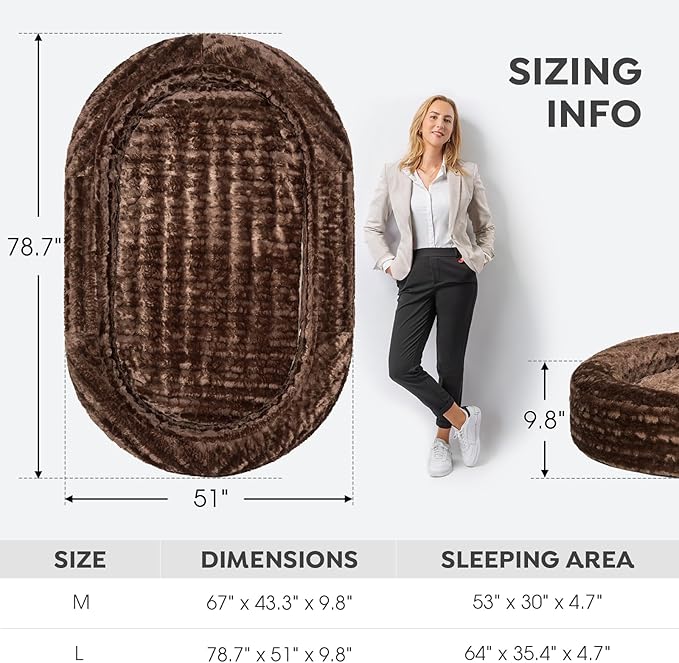 Veehoo Inflatable Human Dog Bed, Giant Human Sized Dog Bed, Soft Fur Oval Nap Bean Bag Bed for Adults, Kids and Pets, Multifunctional Extra Large Pet Bed for Indoor and Outdoor, Large, CWW2403