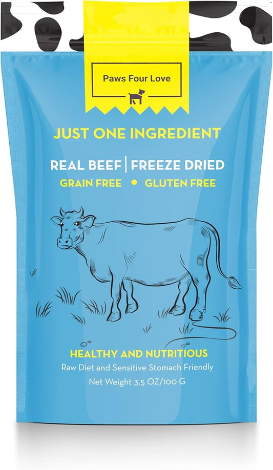 Fully Natural Organic Freeze Dried Dog/Cat Treats Food Toppers Single Ingredient, USA Made, Healthy, High Value, Gluten Grain Free, High Protein, Diabetic Friendly (1, Beef)