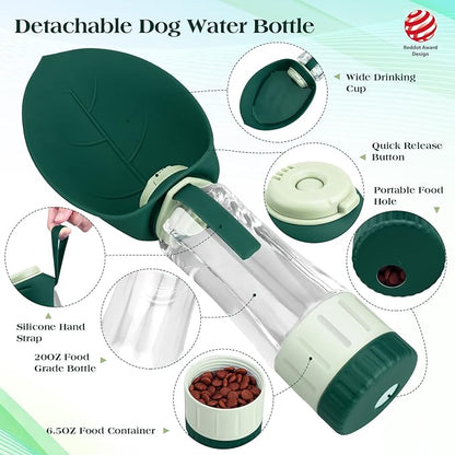 Dog Water Bottle Dispenser for Walking, Pet Water Feeder Container portable with Drinking Cup Bowl Outdoor Hiking, Travel Large Green