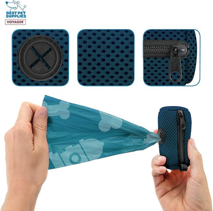 Best Pet Supplies 2-Pack Dog Poop Bag Holder Leash Attachment, Color, Reusable Mesh Dispenser Pouch for Travel, Walking, Park, and Outdoor Use, Soft and Durable with Clip-On - Mesh Blue