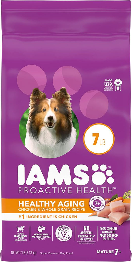 IAMS Healthy Aging Adult Dry Dog Food for Mature and Senior Dogs with Real Chicken, 7 lb. Bag(Packaging May Vary)