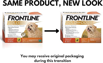 Frontline Gold Flea & Tick Treatment for Small Dogs Up to 5 to 22 lbs., Pack of 6