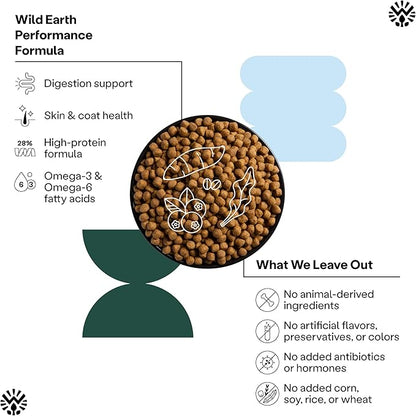 Wild Earth Vegan Dry Dog Food Performance Formula | Plant-Based Vegetarian Kibble | Wheat-Free, Allergen-Free, Veterinarian-Developed | Veggie Chick'n Kabob Flavor, 4lb Bag