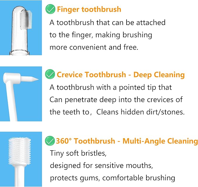 5-in-1 Cat Toothbrush Kit, Dog Toothbrush Kit,5 in 1 Multi-function（Soft brush, hard brush, 360° brush, pointed brush, finger brush）Pet Toothbrush，Dental care and cleaning for dogs and cats
