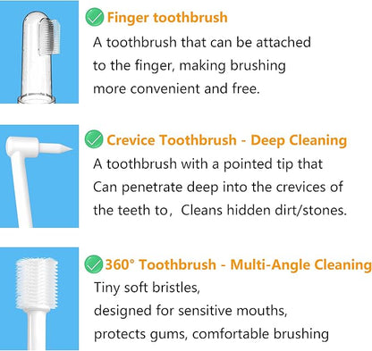 5-in-1 Cat Toothbrush Kit, Dog Toothbrush Kit,5 in 1 Multi-function（Soft brush, hard brush, 360° brush, pointed brush, finger brush）Pet Toothbrush，Dental care and cleaning for dogs and cats