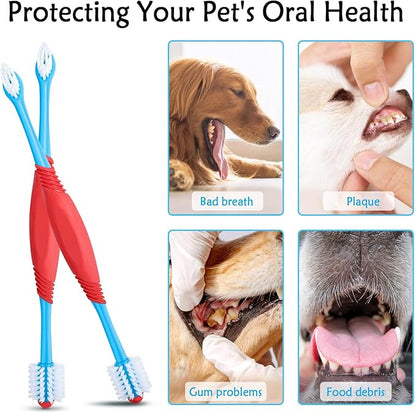 2PCS Dog Toothbrush 360 Degree Dog Tooth Brush, Dual Head Dog Tooth Brushing Kit Non Slip Toothbrush for Dogs and Cat Teeth Clean Pet Toothbrush Dental Care