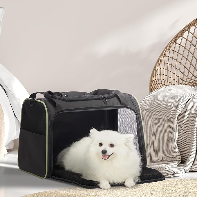 PETSFIT Large Cat Carrier, Dog Carrier, Pet Privacy Protection Travel Pet Carrier for Medium and Large Cats, Small Dogs, Puppies up to 25Lbs (Large, Black)