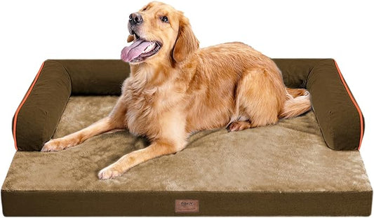 Large Dog Bed Orthopedic Washable: Extra Large Big Dog Bed with Removable Bolster & Memory Foam Couch Sofa - Waterproof Washable with Cover