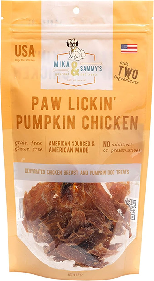 Gourmet Jerky Dog Treats - Natural Dog Treat Chicken Jerky for Dogs, Nutritious and Tasty Dog Jerky Treats Made in USA only, Cage-Free, No Additives(Mika & Sammy's Paw Lickin Pumpkin Chicken 5 oz)