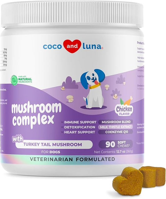 Mushroom Complex for Dogs - 90 Soft Chews - Turkey Tail Mushroom for Dogs - Immune Support, Joint Support, Digestive Support and Liver Support with Milk Thistle - Dog Mushroom Supplement (Soft Chew)