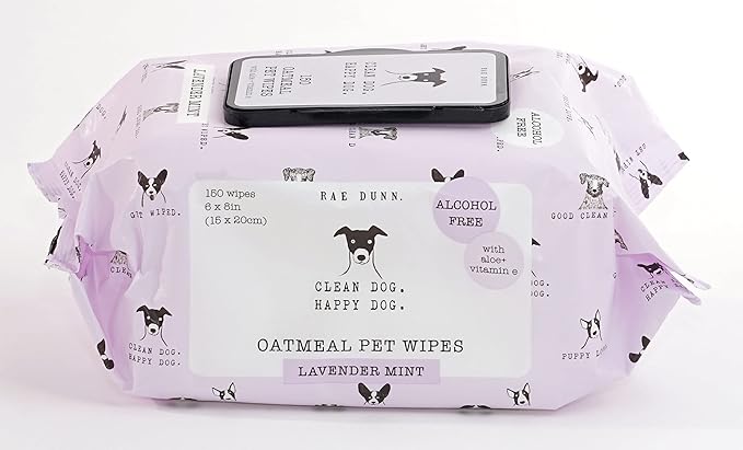 Rae Dunn Oatmeal Pet Wipes, Alcohol Free with Aloe and Vitamin E, Unscented, 150 Count