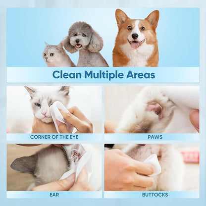 Natural Pet Grooming Wipes, 100 Fresh Counts, Extra Moist & Thick for Dogs & Cats, Puppies & Kittens set of 2