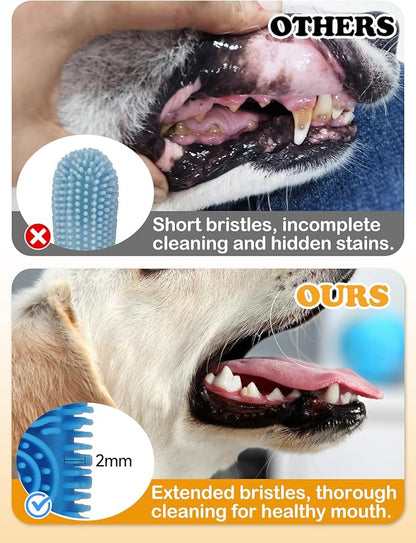 MEWTOGO Dog Toothbrush - Finger Toothbrush for Medium Large Dogs, 360° Food Grade Silicone Dog Tooth Brushing Kit with Storage Box for Dog Teeth Cleaning Dental Care, 12 Pcs