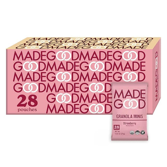 MadeGood Strawberry Granola Minis, 28 Count, Gluten Free and Organic Snacks