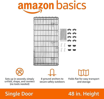 Amazon Basics Foldable Octagonal Metal Exercise Pet Play Pen for Dogs, Fence Pen, Single Door, Black, 60 x 60 x 48 Inches