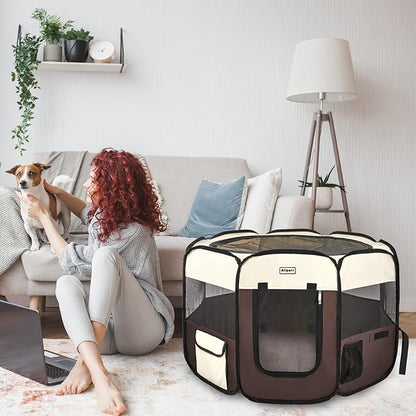 Portable Pet Playpen,Dog Playpen Foldable Pet Exercise Pen Tents for Dogs/Cats/Rabbits/Pets,Cat Playpen Indoor/Outdoor Travel Camping Use with Carry Case