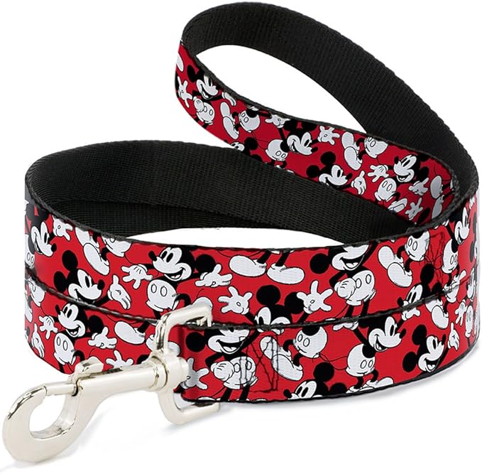 Buckle-Down Pet Leash - Mickey Mouse Poses Scattered Red/Black/White - 6 Feet Long - 1/2" Wide