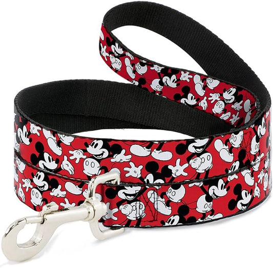 Buckle-Down Pet Leash - Mickey Mouse Poses Scattered Red/Black/White - 6 Feet Long - 1/2" Wide