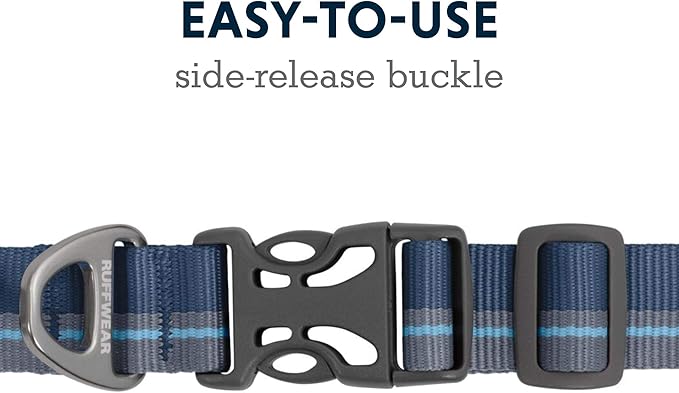 Ruffwear, Flat Out Dog Collar (Formerly Hoopie), Webbing Collar for Walking and Everyday Use, Blue Horizon, 11"-14"