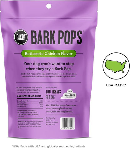 BIXBI Bark Pops, Rotisserie Chicken (4 oz, 1 Pouch) - Crunchy Small Training Treats for Dogs - Wheat Free and Low Calorie Dog Treats, Flavorful Healthy and All Natural Dog Treats