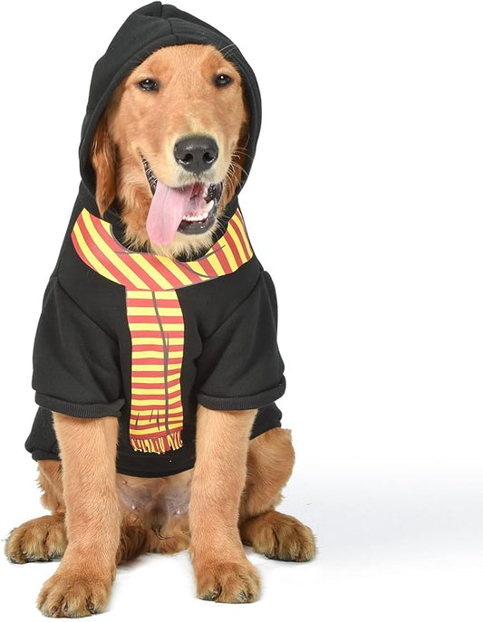HARRY POTTER Gryffindor Pet Hoodie with Faux Scarf - Size Medium | Accessories for Dogs | Dog Accessories for Hogwarts Houses, Gryffindor, Black Dog Hoodie