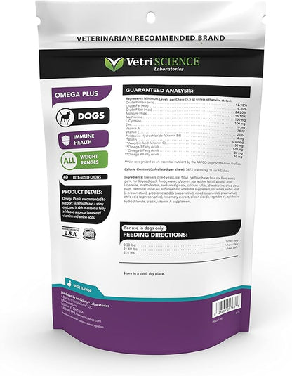 VetriScience Omega Plus Advanced Skin Supplement for Dogs – Fish Oil Supplement for Itchy Skin with Omegas 3, 6, 9 Fatty Acids and Added Nutrients