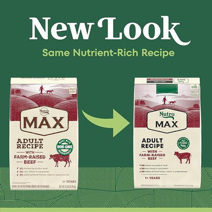 Nutro Max Adult Recipe Dry Dog Food With Farm Raised Beef, 25 LB Bag