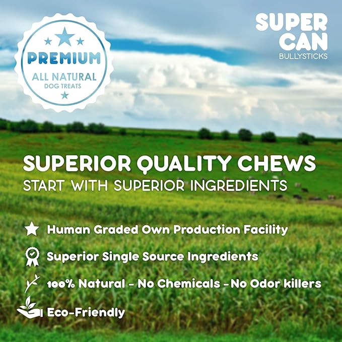 SUPER CAN BULLYSTICKS Beef Gullet Sticks for Dogs 12" (4 count) | Natural Beef Sticks Jerky Chews for Puppies & Small Dogs | Glucosamine Rich Dog Treats for Healthy Joints | Softer Than Bully Sticks