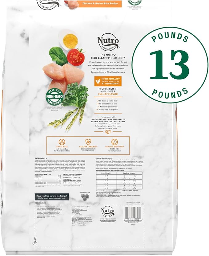 NUTRO NATURAL CHOICE Adult Small Bites Dry Dog Food, Chicken & Brown Rice Recipe Dog Kibble, 13 lb. Bag