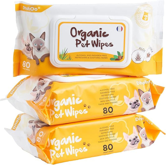 Dhohoo Dog Wipes, Dog Cat Grooming Wipes for Daily Use, Soft and Gentle Pet Wipes for Paws, Ear, Body and Butt, Portable 240 Wipes for Home and Travel Use