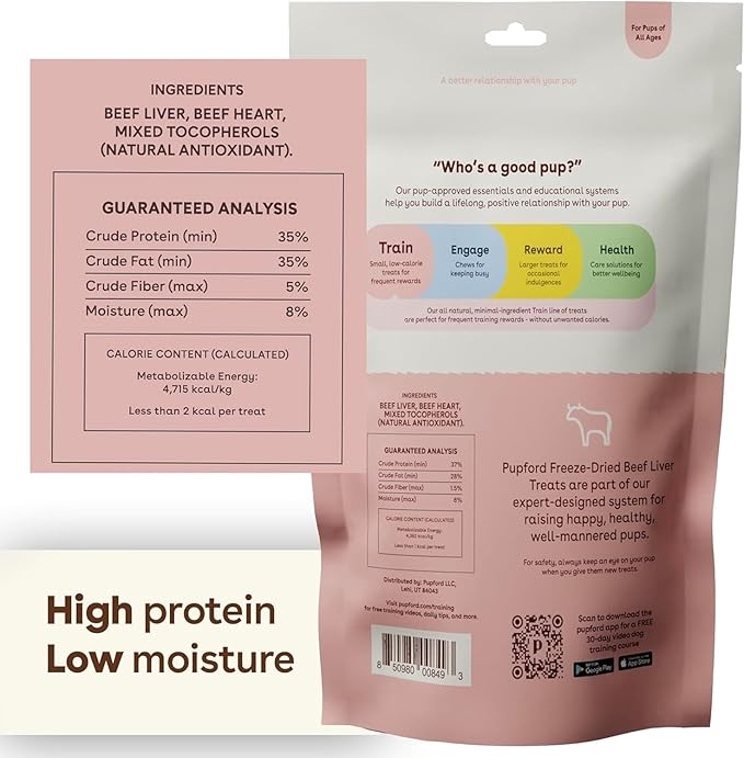 Pupford Freeze Dried Training Treats for Dogs & Puppies, 225+ Three Ingredient Bites (Beef Liver, 2 oz)