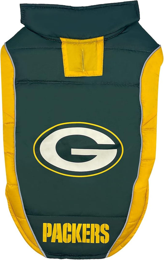 NFL Green Bay Packers Puffer Vest for Dogs & Cats, Size Small. Warm, Cozy, and Waterproof Dog Coat, for Small and Large Dogs/Cats. Best NFL Licensed PET Warming Sports Jacket