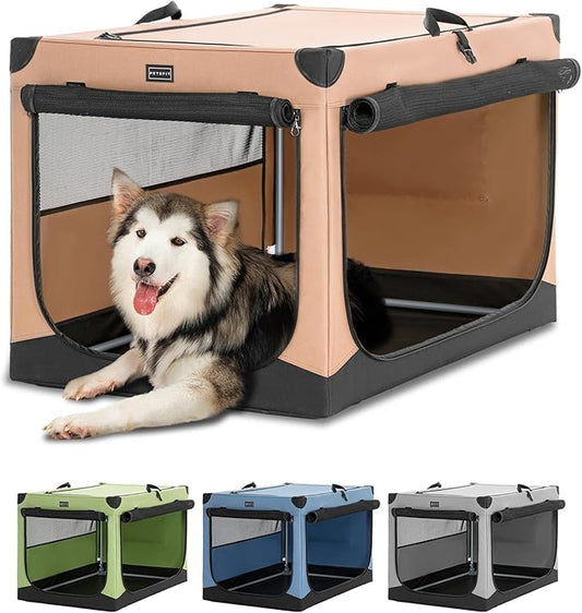 Dog Crates for Large Dogs, Adjustable Fabric Cover by Spiral Iron Pipe, Strengthen Sewing Soft Dog Crate 3 Door Design,'39.5'' X 25'' X 25''