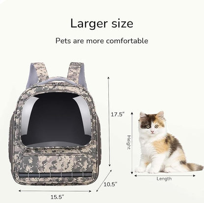 Cat Backpack Carrier for Cats and Small Dogs, Breathable Cat Bubble Backpack, Airline Approved Pet Travel Carrier for Hiking Camping & Outdoor(CamoGrey)